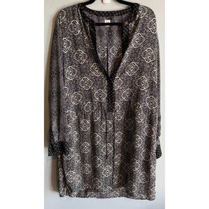 GAP Women Mandala Print Dress Large Popover Drawstring Waist Chiffon Boho Global